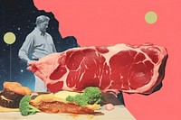 Collage Retro dreamy cooking steak meat food beef.