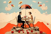Collage Retro dreamy dating dining adult art togetherness.