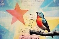 Collage Retro dreamy happy bird singing paper art creativity.