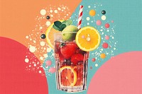 Collage Retro dreamy sparkling soda strawberry cocktail mojito.