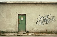  Abandoned building architecture graffiti text. 