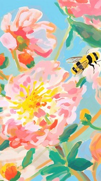  Bee and flowers painting art backgrounds. AI generated Image by rawpixel.