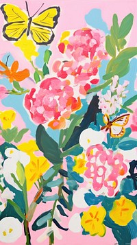  Butterfly and flowers painting art backgrounds. AI generated Image by rawpixel.