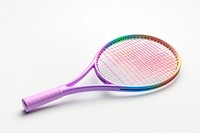 Pastel tennis racket white background purple violet.