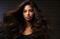 Multiracial woman with perfect long brown shiny hair portrait fashion adult.