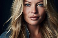 Chubby middle aged multiracial woman with perfect long blonde hair portrait fashion adult.