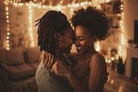 African American female happy gay couple adult night affectionate.