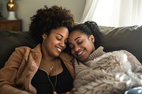 African American Lesbian couple adult togetherness affectionate.