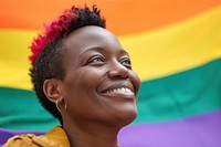 African American LGBTQ black woman smiling pride smile.