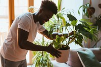 African American man plant gardening nature.