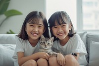 Chinese two girls portrait smiling mammal.