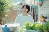 Korean female smiling garden smile.