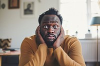 Black man in anxiety portrait photography adult.