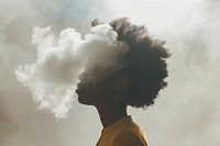 African American woman smoke cloud head.