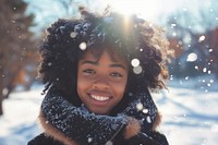 Black people pleased portrait smile snow.