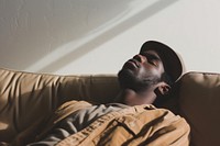 Depressed black man adult sofa men.