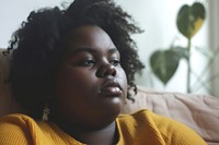 Black chubby sad teen portrait photography disappointment.