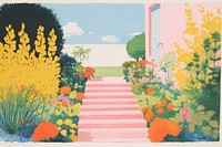  Colorful english garden art architecture painting. AI generated Image by rawpixel.
