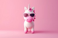 3d render icon of minimalist cartoon unicorn glasses sunglasses mammal.