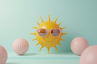3d render icon of minimalist cute sun sunglasses balloon egg.