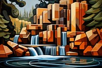 Waterfall art painting wilderness.