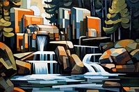 Waterfall painting art outdoors.