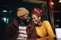 African couple laughing adult love.