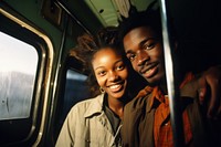 African teenage couple standing in bus photography portrait adult.