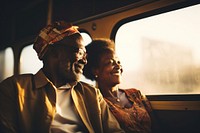 African mid-ages couple standing in bus photography portrait adult.