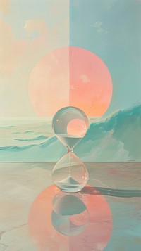 Hourglass painting tranquility reflection.