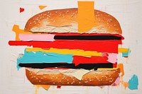 Abstract hamburger ripped paper art bread food.