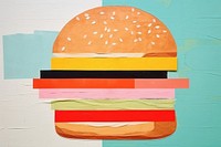 Abstract hamburger with hand ripped paper art food creativity.