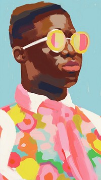 American-african man wearing sunglasses painting art portrait. 