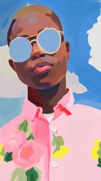 American-african man wearing sunglasses painting art portrait. 