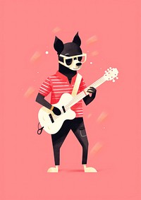 Risograph printing illustration minimal of a cute dog playing guitar animal entertainment individuality.