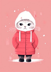 Risograph printing illustration minimal of a cute cat wearing winter costume representation sweatshirt creativity.