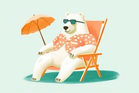 Risograph printing illustration minimal of a cute bear wearing summer costume mammal animal chair.