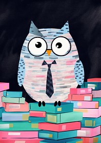 Risograph printing illustration minimal of a cute owl teacher art painting craft.