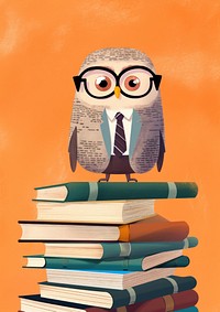 Risograph printing illustration minimal of a cute owl teacher book art publication.