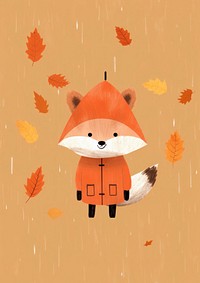Risograph printing illustration minimal of a cute fox wearing autumn costume animal outdoors cartoon.