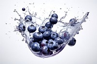 Blueberry floating with splash falling fruit plant.