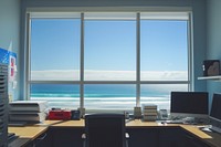 Window see beach office furniture computer.