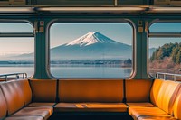 Stunning fuji landscape by lake window train architecture.