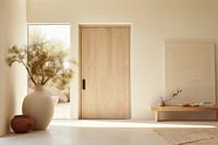 Minimal cream door home furniture wood architecture.