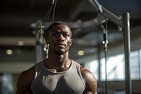Trainer African man adult gym determination.