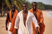Happy African men walking adult togetherness.