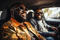 Happy African men car vehicle glasses.