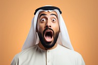 Arab man surprised face portrait adult moustache.