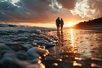 Old retired couple walking photography outdoors sunset. AI generated Image by rawpixel.