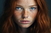 Portrait of red haired girl portrait freckle photography.